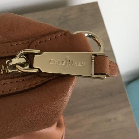 Cole Haan Heritage Weave Leather Archer Satchel Bag in Cognac with Zip Closure - Picture 10 of 13